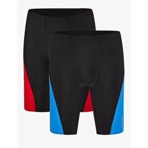 DEVOROPA 2 Pack Boys Swim Jammer Shorts - Black with Red & Blue Size Large